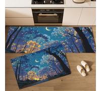 KRSAZCM Décors Animés Lot de 2 Tapis de Cuisine antidérapant, Vue Nocturne du Ciel Étoilé Lavable Tapis de Cuisine pour Cuisine Couloir Chambre à Coucher, 43x75+43x150cm