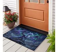 KRSAZCM Dragon Magique du Ciel Étoilé Paillasson pour l'intérieur - 80 x 120 cm - Animaux Fantastiques Paillasson Antidérapant Anti-saleté Lavable pour Porte d'entrée Balcon, Bleu-Vert