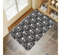 KRSAZCM Feuilles D'Acanthe Crâne Paillasson pour l'intérieur - 45 x 75 cm - Style Gothique Paillasson Antidérapant Anti-saleté Lavable pour Porte d'entrée Balcon, Gris Argenté