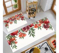KRSAZCM Fruits Rétro Lot de 2 Tapis Cuisine antidérapants lavables, Fleurs Et Feuilles Grenadier Tapis de Cuisine, Grenade Rouge - 44x75+44x120cm