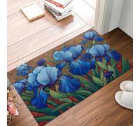 KRSAZCM Iris en Fleurs Paillasson Lavable pour l'intérieur - Peinture Acrylique Fleurs - 45 x 75 cm - Antibactérien pour Porte d'entrée Patio Couloir, Bleu-Violet