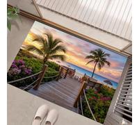 KRSAZCM Palmiers en Bord Mer Paillasson Intérieur, 45 x 75 cm Tapis Entrée Extérieur Antidérapant, Paysages Tropicaux Tapis pour Entrée Lavable Cuisine Salle de Bain- Orange