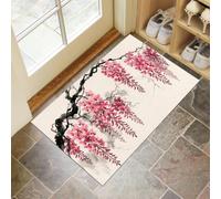 KRSAZCM Peinture À L'Encre Réaliste Paillasson D'Entrée Discret Absorbant - 80 x 120 cm - Antidérapant -Branches Glycine À L'Aquarelle Tapis De Sol pour Entrée d'animaux Salle De Bain - Rose-Violet