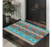 KRSAZCM Rayures Ethniques Paillasson D'Entrée Discret Absorbant - 40 x 60 cm - Totem Géométrique Tapis Sol pour Entrée d'animaux Cuisine Salle Bain - Bleu