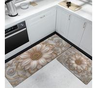 KRSAZCM Relief Floral 3D Tapis de Cuisine Devant Evier Antidérapant Lavable, Carreau Tournesol Tapis Couloir Absorbant pour Buanderie Cuisine Salle de Bain - 50x80+50x120cm