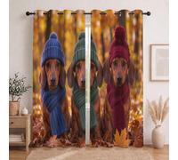 KRSAZCM Rideau Occultant Thème Animalier Rideau Thermique Isolant Teckel d'automne Opaque À Oeillets pour Maison Chambre Salon - L140×H240Cm (2 Panneaux)