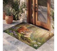 KRSAZCM Vert Paillasson Attrape-Poussière, Fleurs Sauvages La Forêt des Écureuils Tapis De Sol Antidérapant, Animaux Mignons Absorbantes pour Entrée Porte Couloir - 45 X 75 Cm