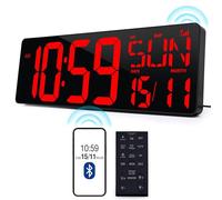 KRSTIR Grande horloge murale numérique Bluetooth de 43,7 cm - Synchronisation automatique de l'heure - Horloge numérique - Grand affichage - Atténuation automatique/DST - Calendrier - Horloge murale