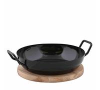 Krüger 1220H Poêle + Plancha avec Plaque Bois/Émail Noir 20 cm