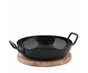 Krüger 1220H Poêle + Plancha avec Plaque Bois/Émail Noir 20 cm