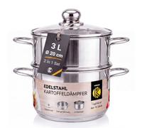 Krüger Pot à pommes de terre en acier inoxydable avec couvercle en verre Vapeur bio avec bord verseur pratique et fond capsule économe en énergie Pot pour cuisson à faible eau et rôti à faible