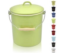 KRÜGER Poubelle avec couvercle - Poubelle en acier avec revêtement en émail et poignée en bois - Surface résistante aux coupures et aux rayures - Durable et polyvalente (10 litres, juist)