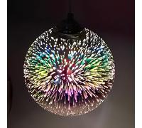 KRUIHAN Lustre Coloré 3D LED Pendentif Lumières Miroir Boule de Verre Feu D'artifice Abat-jour E27 Base Suspension Lampe 20CM(Argent)