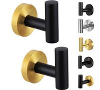 Kruodop Lot de 2 crochets muraux pour salle de bain, porte-serviettes, crochets noirs et dorés mats, crochets robustes pour porte en acier inoxydable, pour cuisine, chambre, hôtel, piscine, manteaux