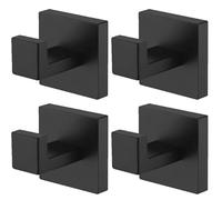 Kruodop Lot de 4 crochets muraux pour salle de bain, porte-serviettes, crochet mural noir mat, crochet de porte carré en acier inoxydable pour cuisine, chambre, hôtel, piscine, manteaux