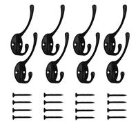 Kruodop Lot de 8 crochets muraux pour accrocher des manteaux, sacs à main, serviettes noires, crochets muraux simples en métal avec vis et tasse rétro pour manteaux, sacs à main, serviettes