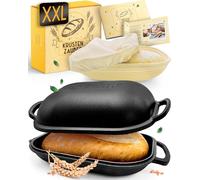 KRUSTENZAUBER 40cm Moule à pain avec couvercle en fonte avec panier de fermentation - Robuste marmite en fonte pour cuire le pain - Marmite à pain pour le pain fait maison