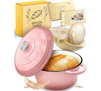 KRUSTENZAUBER Casserole en fonte émaillée avec panier de fermentation - Casserole en émail de 26 cm avec accessoires - Idéal comme casserole à pain, moule à pain avec couvercle, marmite en fonte
