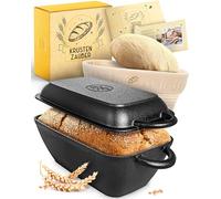 KRUSTENZAUBER Cocotte en fonte 28cm avec panier de cuisson - convient au four, casserole carrée pour le pain, induction, moule à four