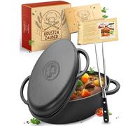 KRUSTENZAUBER - Cocotte en fonte de 35 cm avec couvercle, compatible four [fourchette à viande incluse] - Cocotte en fonte XXL - Cocotte Kazan idéale, cocotte pour cuisson à l'induction