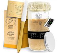 KRUSTENZAUBER Kit de démarrage pour le levain - Bocal de fermentation de 600 ml avec spatule et thermomètre - Accessoires de panification, Bocal pour le levain, Fermentation, Kit de démarrage