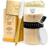 KRUSTENZAUBER Kit de démarrage pour levain - Bocal de fermentation de 1 000 ml avec spatule et thermomètre - Accessoires pour la fabrication du pain, bocal pour levain, fermentation, kit de démarrage