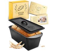 KRUSTENZAUBER Moule à pain avec couvercle - Moule rectangulaire robuste de 28 cm en fonte - Idéal comme moule à pain, moule à toast, moule à pain