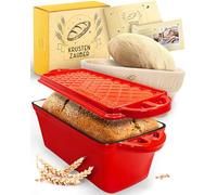 KRUSTENZAUBER Moule à pain en émail avec couvercle et panier de fermentation - Moule robuste en fonte de 28 cm - Idéal comme moule à pain, moule à pain, casserole en fonte - Accessoire de cuisson à