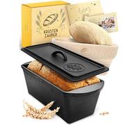 KRUSTENZAUBER Moule à pain avec couvercle incl. panier de fermentation - Moule robuste de 28cm en fonte - Idéal comme moule à pain, moule à toast, moule à pain, marmite en fonte Accessoires pour cuire