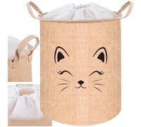 Kruzzel 24727 Panier à jouets, avec couvercle, capacité de 35 l, avec visage de chat, grand organisateur pour vêtements et linge, imperméable et peu encombrant, avec poignées de transport et fermeture