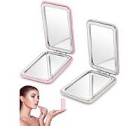 KRVNTH Miroir de Poche 2 Pièces, Mini Compact Grossissant x1/x2 Double Face pour Maquillage Précis, Idéal Voyage & Sac à Main, Rose Jaune