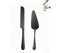 KRVNTH Pelle & Couteau à Gâteau 2 Pcs Noir Inox - Kit Ustensiles Pâtisserie Idéal pour Service & Découpe Parfaits Gâteaux, Tartes, Pizza, Mariages, Anniversaires et Fêtes