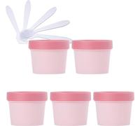 KRXSOBNV Bouteilles cosmétiques, Pots de Stockage en Plastique avec Doublure intérieure, 5 pièces, for Le Corps, Les Mains, Visage, la crème, Lotion, Gel, spatules(Pink,100ml)