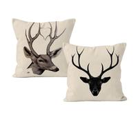 KRYMSON Lot de 2 housses de coussin en forme de tête de cerf noir marron - Décoration de cerf - 45 x 45 cm
