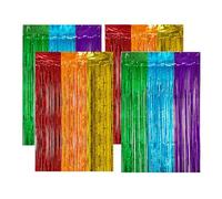 KRYMSON Lot de 4 rideaux en soie de pluie, design plat, rideaux à pompons décoratifs, fond arc-en-ciel, convient pour anniversaire, mariage, fête, décoration arc-en-ciel