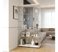 KRYZOR Vitrine en Verre Debout 80,5x36,5x163,9 cm, Armoire de Rangement en Verre sur Pied, 4 Étagères, Vitrine pour Collection avec 1 Portes et Serrure, pour Bar, Cuisine et Salon (Blanc（Grand）)