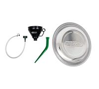 KS TOOLS 150.9230 - Entonnoir - Diamètre 160 mm & 800.0150 - Soucoupe magnétique 150mm - Pour préserver les vis et autres petites pièces métalliques - Aimant gainé en caoutchouc - En Inox