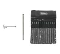 KS Tools 300.0510 Calibre à coulisse becs doubles inox Vernier monobloc Jauge de profondeur & 140.3050 - Jeu de 12 limes à aiguilles, L.145 mm - Grain Fin - Poignée en matière plastique