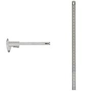 KS TOOLS 300.0510 Calibre à Coulisse becs Doubles INOX Vernier Monobloc Jauge de Profondeur & 300.0104 Réglet Flexible INOX 300 x 13 x 0,5 mm Graduation Recto/Verso