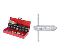 KS Tools 331.0632 Coffret De Jeux De Tarauds Et Filières -Avec Mallette De Rangement Rouge En Acier Anti Rouille - Outtilage Mecanique Auto 32 Pièces & 331.0665 Porte taraud réversible à cliquet M5-12