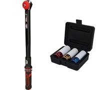 KS TOOLS 516.1402 ynamométrique - Gamme ERGOTORQUEprécision- 1/2" - 40-200 Nm - Avec Verrouillage Quick Lock - Bleu & 515.1005 Jeu de 3 douilles à chocs pour jantes aluminium, 17, 19, 21 mm
