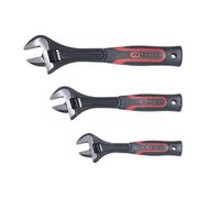 KS TOOLS 577.0199 - Jeu de 3 Clés à molette à manche bi-matière - 8" - 10" - 12" - En Chrome Vanadium - Tête brunie Noir/Rouge