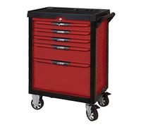 KS TOOLS - 809.0005 - Servante d'atelier Vide Ultimate 5 tiroirs - Caisse à Outil - Couleur Rouge - Plateau INOX - Porte flacons