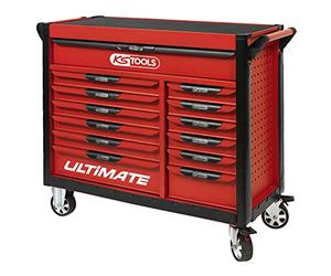 KS TOOLS - 809.0013 - Servante d'atelier Vide Ultimate 13 tiroirs - Caisse à Outil - Couleur Rouge -Plateau INOX - Porte flacons