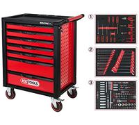 KS Tools 826.7215 RACINGline Servante d'atelier 7 tiroirs, 215 outils | Servante d'atelier RACINGline NOIR/ROUGE 7 tiroirs équipée de 215 outils, rangement atelier