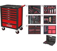 KS Tools Servante d'atelier RACINGline 826.7598, 7 tiroirs, 598 outils, Noir/Rouge