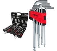 KS TOOLS 917.0779 - Caisse à Outils Complète en Coffret Douille et Accessoires en 1/4", 3/8" et 1/2" & 151.5000 - Jeu de clés mâles coudées - 6 pans creux - Tête sphérique sur la partie longue