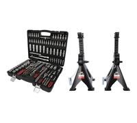 KS TOOLS 917.0779 - Caisse à Outils Complète en Coffret Douille et Accessoires en 1 & Kstools Chandelles à crémaillère 3 tonnes par paire