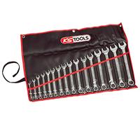 KS TOOLS - 922.0048 - Jeu de 21 clés mixtes métriques - Clé mixte à cliquet en trousse - Composé de 21 pièces de 6 à 28 mm - Angle de fourche et œil incliné à 15°