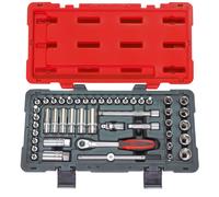 KS TOOLS 922.0646 - Coffret de douilles et accessoires en pouces 3/8" - Gamme Ultimate - Finition chromée satinée - 46 pièces Rouge/Noir